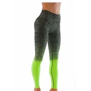 Itzon Womens Size Small Army Green Lime Ombre Cropped Leggings Gym Yoga Training